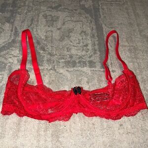 Escante ES-55121 Balconette‎ Bra Red Lace Sz 34 Underwire NWOT